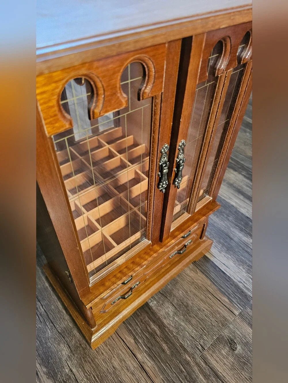 Vintage Wooden Curio Cabinet Jewelry Box With Glass Doors 11